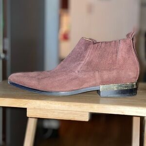 Zara Chestnut Suede Booties with Metallic Heel